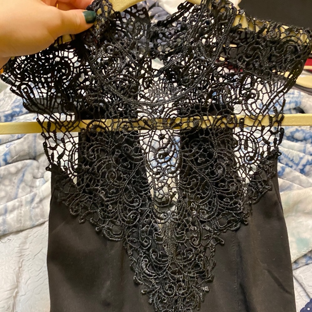 Lace top black dress